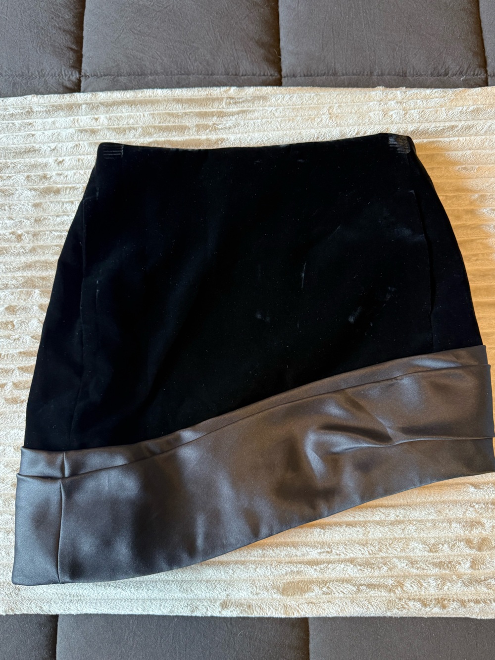 Yves Saint Laurent Black velvet Mini Skirt with Satin Hem